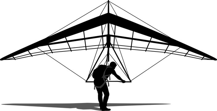 Hang Glider Pilot Silhouette with Delta Wing Aircraft for Extreme Air Sports and Adventure Recreation