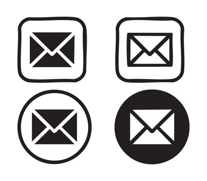 Collection of mail envelope icons inside rounded square and circle frames for web design usage.