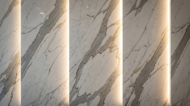 Calacatta marble wall panels with glowing vertical led backlighting texture for luxury modern interior
