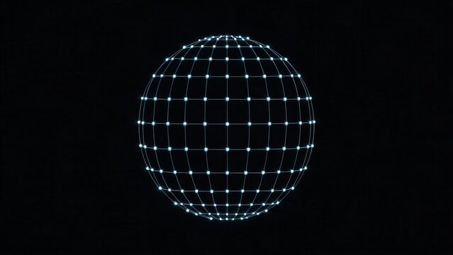 Digital wireframe sphere on black background