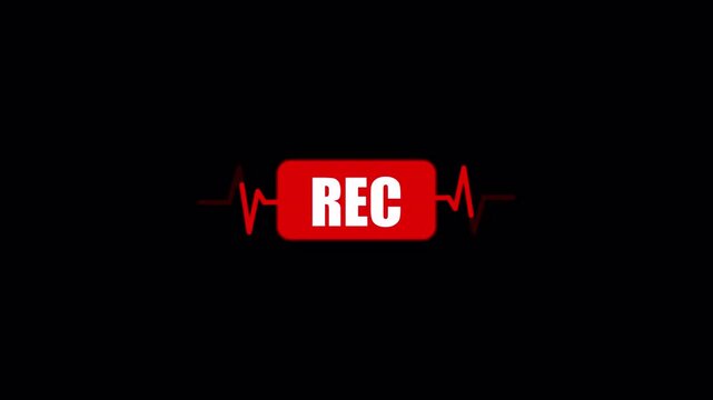 A red recording label with heartbeat pulse on black, designed for capture indicators, media status alerts, and animated recording graphics.