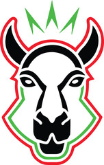 Obraz premium Elegant white llama head icon with a vibrant red and green layered outline for unique cultural branding