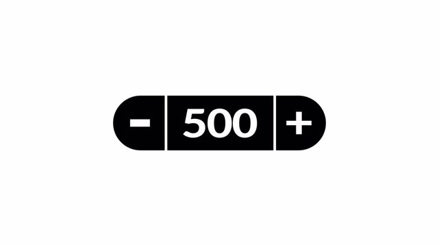 A numeric counter with plus and minus controls on black, useful for quantity selection concepts, value changes, and animated number graphics.