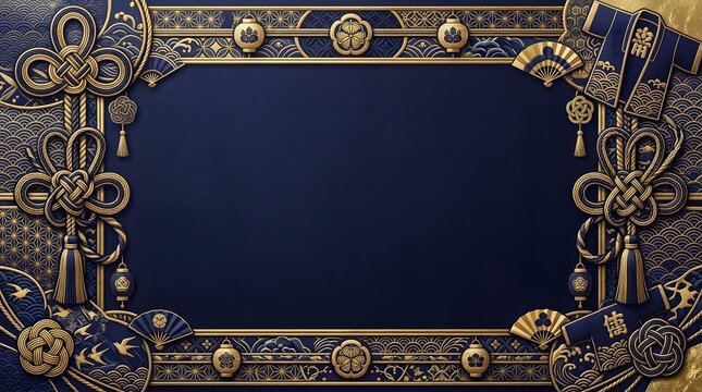 Dark Navy Blue Decorative Frame With Golden Happi Coat And Fans Banner Backdrop
