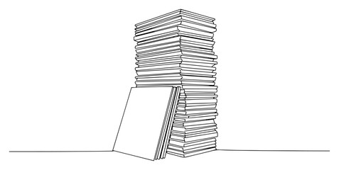 Stack of Books or Documents Continuous Line Drawing, Academic Study and Office Paperwork Concept Vector Illustration © ----WWWLINE----