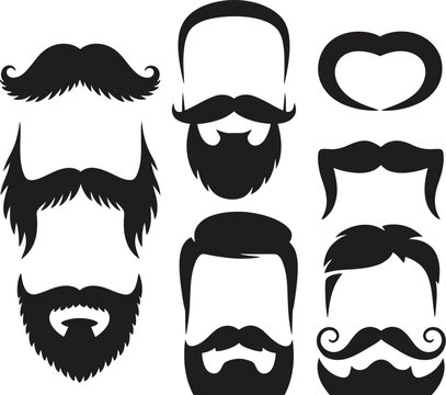 Collection of mustache vector icons and styles for men&rsquo;s facial hair design and fashion illustration