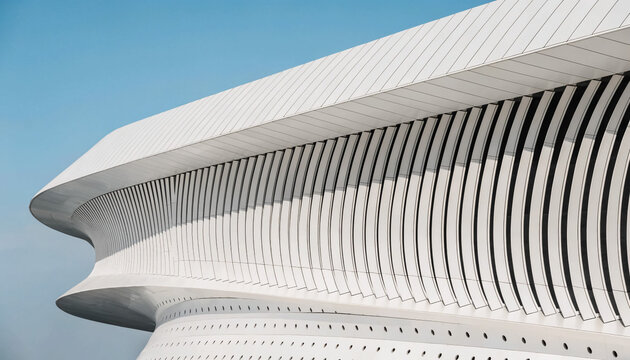 Close-up of perforated facade on modern building exterior