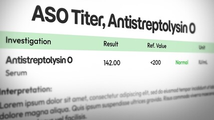 Antistreptolysin O titer test  concept design with reference value and result, backdrop © visuals6x