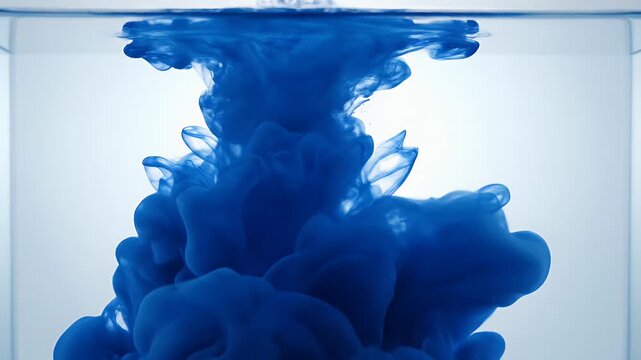 A cloud of deep blue ink disperses in clear water.