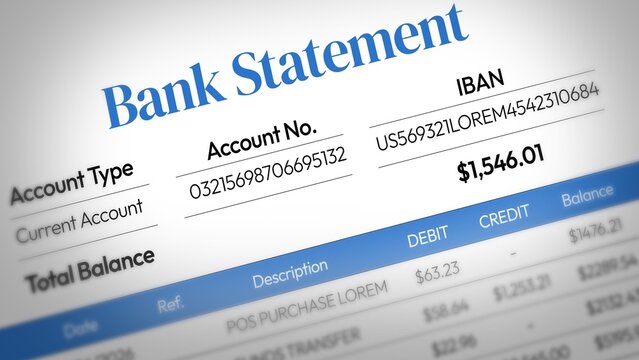 Blurred bank statement featuring numbers and data, illustration design, finance, banking, money, account