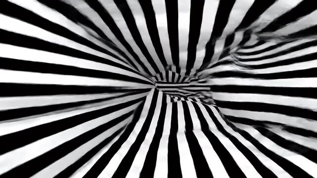 Abstract black and white striped tunnel vortex.