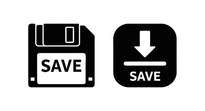 Vector illustration of save icon set, floppy disk and download arrow symbols, vector illustration on a transparent background