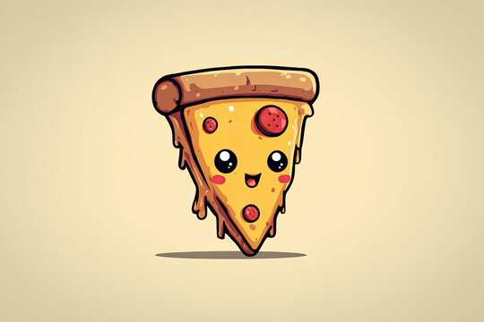 Cute Pizza Cartoon Illustration. 
