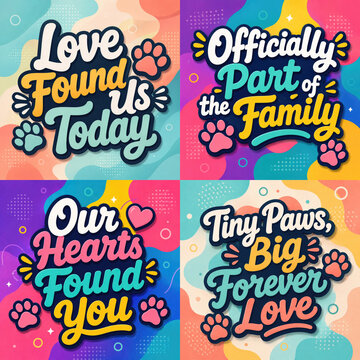 Gotcha Day Pet Adoption Typography Sticker Collection With Colorful Paw Prints