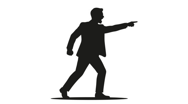 Businessman silhouette pointing finger forward in an aggressive stance isolated on a clean white background