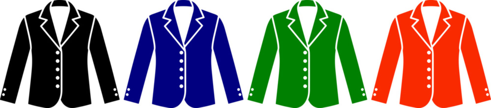 Black blue green orange jacket suit blazer icons for formal wear clothing fashion