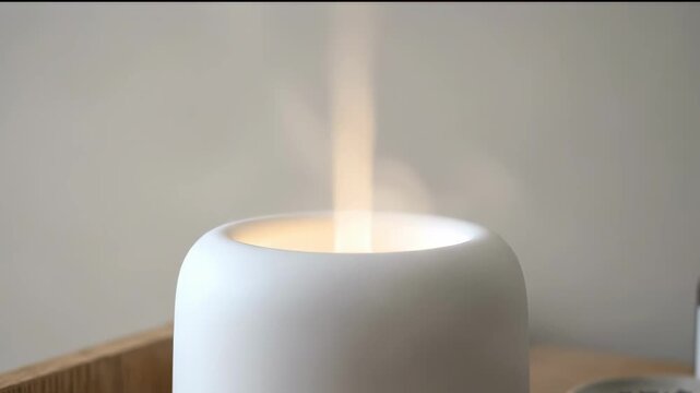 Modern White Ultrasonic Aroma Diffuser Emitting Warm Mist for Wellness and Aromatherapy