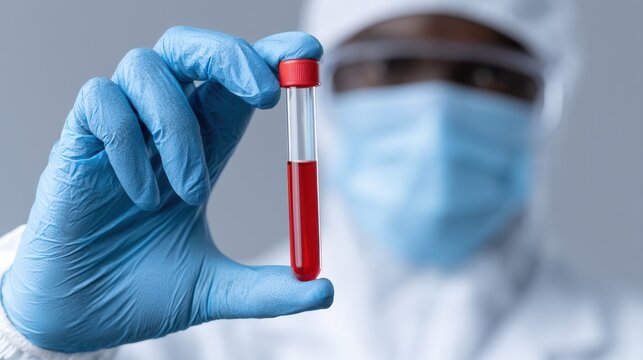 Bird flu emergency diagnostics laboratory, scientist holding avian influenza sample tube, PPE suit, infectious disease surveillance, photorealistic medical stock photography