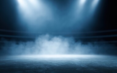 Fototapeta premium A cinematic boxing arena filled with smoke, spotlight beams and dramatic athletic intensity