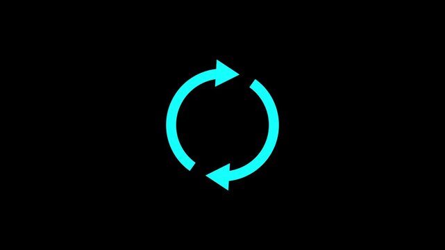 Circle arrow refresh and reload icon animation with loading progress, circular arrows rotation cycle, Simple rotating loader icon. Double arrow icon indicate restart icon