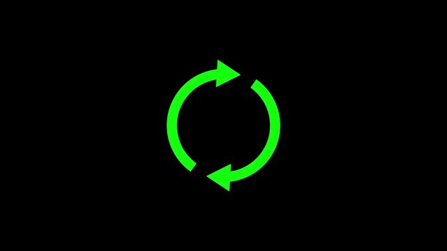 Circle arrow refresh and reload icon animation with loading progress, circular arrows rotation cycle, Simple rotating loader icon. Double arrow icon indicate restart icon