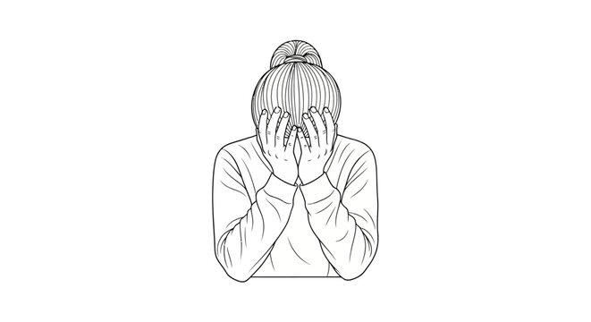 Woman covering face with hands stressed.