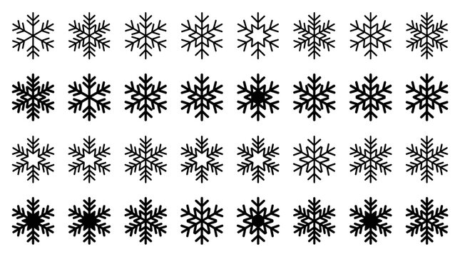 Seamless pattern of black snowflakes in simple minimalist design