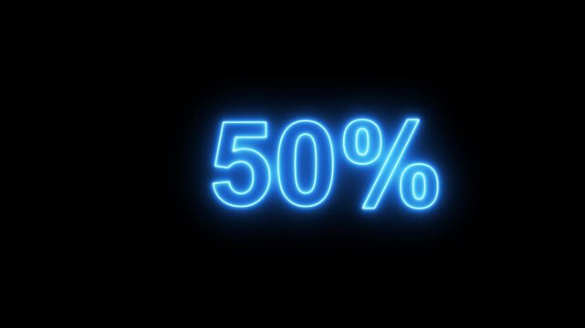 Abstract Neon sign counting from 0 to 100 % loading progress bar icon animated. Percentage counter from 0 to 100 percent. Simple Percentage Counter Animation with Loading Bar on Transparent Background
