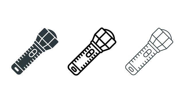 Flashlight icons featuring flat, outline, and silhouette styles for versatile design needs