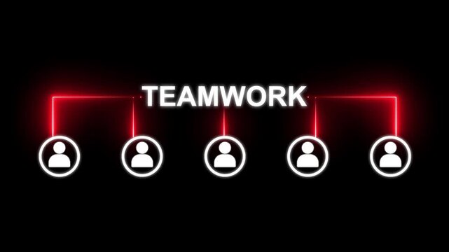 Glowing Neon Business network connection collaboration animation. neon teamwork icon. 4k motion graphics