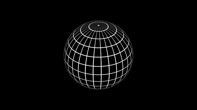 Animated globe icon looping motion graphic with Alpha channel 4k video. Minimal world map globe earth icon. Simple striped earth globe planet rotating concept.