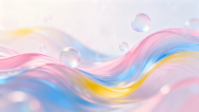 Colorful flowing ribbons with bubbles