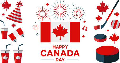 Canada day celebration vector graphic with national symbols fireworks and festive elements for patriotic designs © Craft Designer
