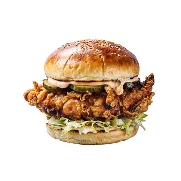 gourmet crispy fried chicken burger png