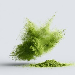 Obraz premium Fresh matcha powder explosion, Japanese tea aesthetic, vibrant green particles