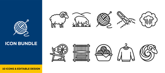 Wool Production and Sheep Shearing flat vector illustration icon bundle set high resolution © Nilima