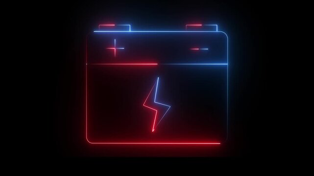 Glowing neon blue and red color battery icon on black background. animation video,.,,,