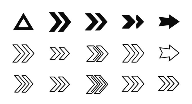 Vector illustration of set of various arrow icons and geometric shapes on a transparent background