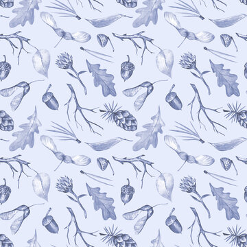 Watercolor blue seamless pattern for winter and autumn