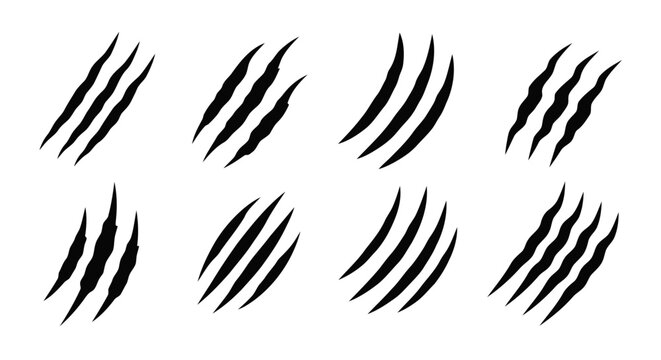Vector illustration of set of claw scratch marks on a transparent background
