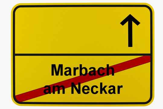 Illustration eines Ortsausgangsschildes von Marbach am Neckar in Baden-W&uuml;rttemberg	
