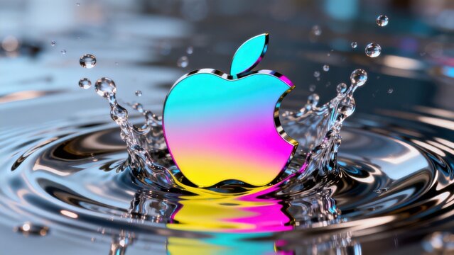 Apple logo in colorful water splash