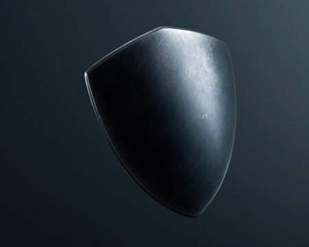 Metallic armor shield floating in dark space, premium protection concept