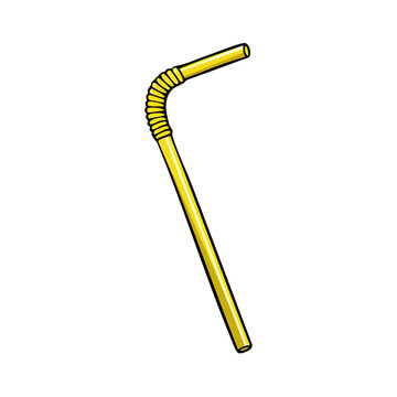 Single yellow bendy drinking straw with a corrugated neck for beverages