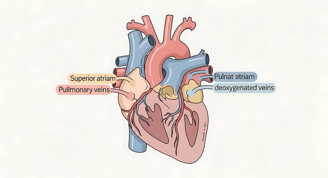 Detailed anatomical diagram of human heart structure.