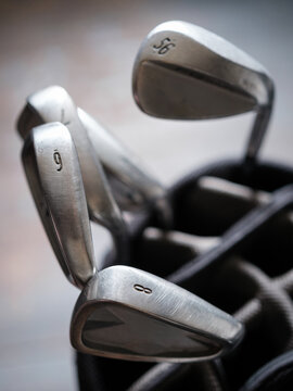 Close Up Of Silver Metal Golf Irons