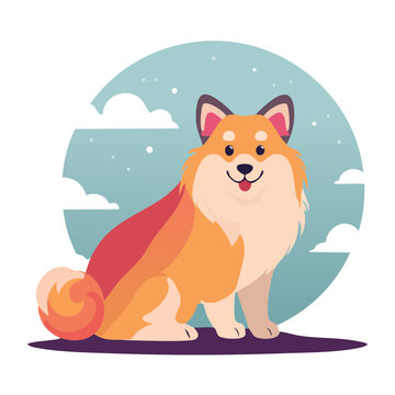 Cartoon fox holding umbrella in rain