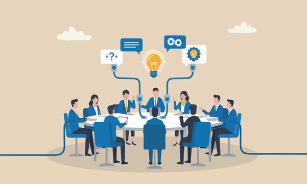 Communicate, meeting to get new idea, collaboration or cooperate to success, connect idea for solution concept, businessman connect plug between conversation dialogue
