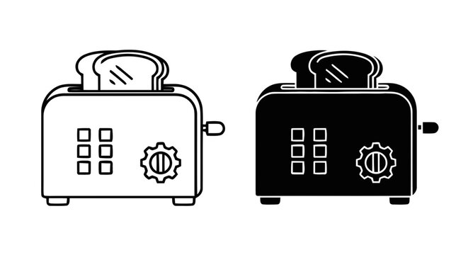 Vector illustration of toaster with bread slices and gear icon vector illustration on a transparent background