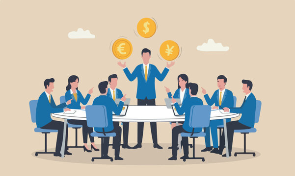 Forex, foreign fall together economic speculation concept, businessman expert juggling money currency coins, dollar, euro, pound, japan yen and Korean won